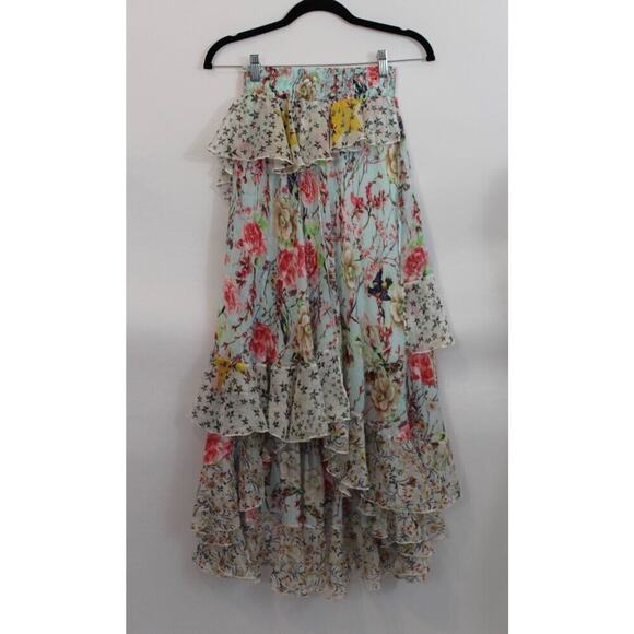 AMUSE Patricia Forgeal Sz S Small Ruffled Tiered Floral Zen Skirt - Picture 6 of 10